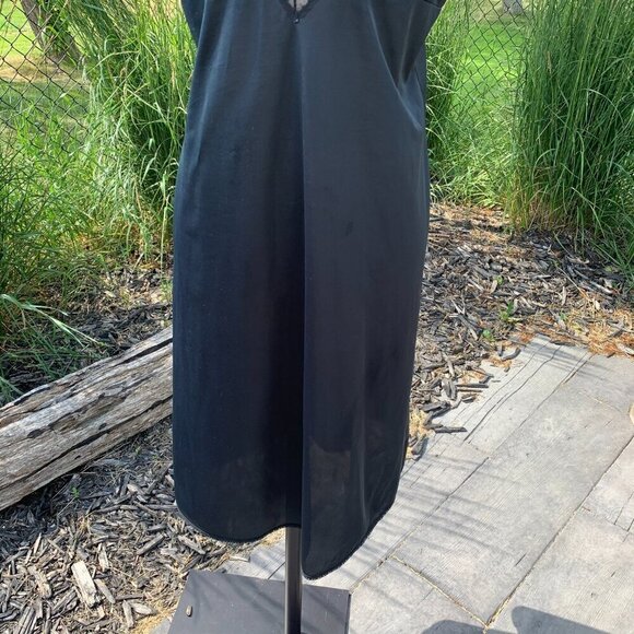 Vintage 90s Eaton Vanity Fair Black Satin Lace Trim Sleeveless Slip Dress - Picture 3 of 11